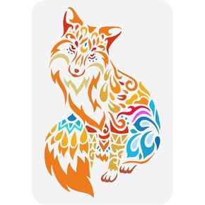 FINGERINSPIRE Fox Stencil 8.3x11.7inch Reusable Mandala Fox Painting Template DIY Craft Sitting Fox Drawing Stencil Animal Theme Stencil for Painting on Wood, Floor, Wall and Furniture
