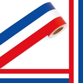 Whaline 32.8ft Patriotic Bulletin Board Borders Red Blue White Die-Cut Bulletin Board Stripes Colorful Rolled Bulletin Board Trim for 4th of July School Classroom Office Chalkboard Decoration