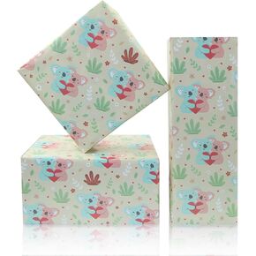 Birthday Wrapping Paper For Kids Girls Boys Women Couple, Cute Koala With Heart Design Gift Wrap Paper for Birthday or Baby Shower, 4 Sheets Folded Flat 20x28 Inches Per Sheet