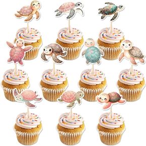 Turtles Cupcake Toppers,20 PCS Turtles Cake Topper,Turtles Birthday Decorations,Turtles Party decorations,Sea Animals Baby Shower Decorations