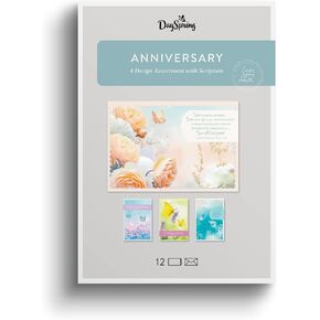 DaySpring - Anniversary Butterflies - 4 Floral Butterfly Designs Assortment with Scripture - 12 Anniversary Boxed Cards & Envelopes (U0063)