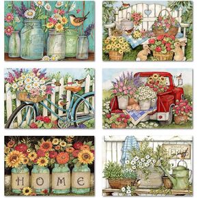 Whaline 36 Pack Spring Farmhouse Greeting Cards Bulk Colorful Flowers Blank Note Cards with Envelopes Matching Seal Stickers for Home Office Business, 4 x 6 Inch