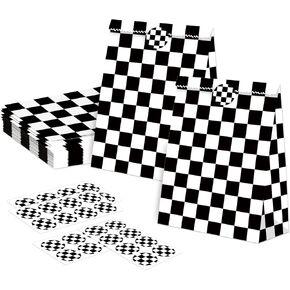 32Pcs Racecar Party Bags Race Car Goodie Bags Black and White Checkered Gift Bags Racing Birthday Party Supplies Two Fast Birthday Decorations Checkered Flag Party Supplies