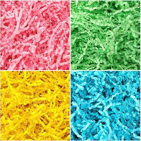 Jansun 8oz Easter Grass Crinkle Cut Paper, Basket Filler Pink Blue Yellow Green Shredded Paper Grass Stuffers for Gift Wrapping Easter Basket Stuffers Decorations