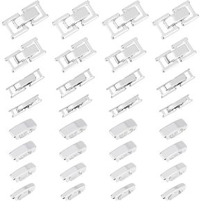 SUPERFINDINGS 32PCS 8Styles Brass Fold Over Clasps Silver Jewelry Clasps Bracelet Jewelry Extender Foldover Extension Clasps Closure End Caps for Jewelry