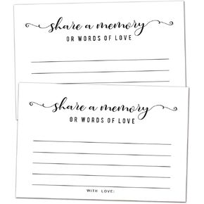 50 Share a Memory Cards, Memory or Words of Love Card, Celebration of Life Memory Cards for a Wedding, Shower, Birthday, Funeral, Retirement, Graduation, Life Memories, or Guest Book Alternative.