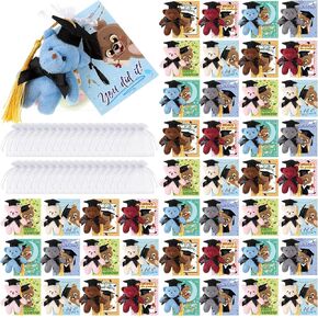 Hanaive 48 Set Mini Graduation Stuffed Bears Bulk 3'' Plush Bear Class of 2024 Stuffed Animal with Cap Tie Grad Card Organza Bag for Kindergarten high School College Elementary Graduation Gifts