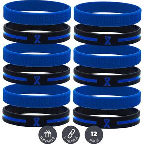 Inkstone (12-pack) Blue Awareness Ribbon Silicone Wristbands - Wholesale Bulk Pack of 1 Dozen Bracelets in Unisex Adult Size…