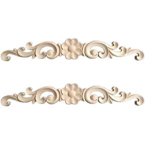 2pcs Wood Carving Sticky Flower Delicate Door Head Carving Flowers, Decorative Wood Appliques for Furniture Cabinet Door Decors Size 3