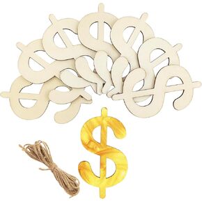30 Pack 4 Inch Wood Dollar Sign Cutouts Unfinished Wood Dollar Sign Crafts Wooden Dollar Sign Hanging Ornaments DIY Dollar Sign Craft Gift Tags for Home Party Decoration