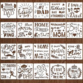 20 Pieces Mother's Day Stencil Happy Mother's Day Word Stencils Decorative Father's Day Letter Stencil Templates Reusable Painting Stencils for Scrapbooking Drawing Wall Floor Decor