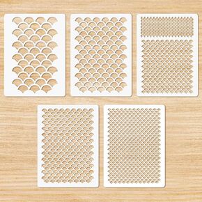 Giantree 5 Pack Fish Scale Stencil, Face Painting Stencils Stencils Reusable Fish Scale Template DIY Art Painting Templates for Painting Makeup Stencil Face Body