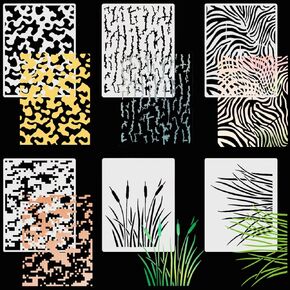 6 pcs Camouflage Paint Stencils Grass Camo Stencils Large Painting Stencils Reusable Camouflage Pattern Templates for Spray Paint DIY Crafts Scrapbooking Wood Canvas Decor 11x14inch