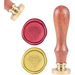 CRASPIRE Diamond Wax Seal Stamp Vintage Sealing Wax Stamp Diamond 25mm Removable Brass Head Sealing Stamp with Wood Handle, Diamond Envelope Seals for Wedding Invitations Halloween Xmas Thanksgiving