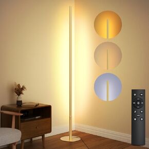 LED Floor Lamp for Living Room, Minimalist Corner Light with Remote Control, 2700k-6500k Stepless Adjustable Colors & Brightness, Modern Reading Bright Light, 58" Standing Lamp for Bedroom, Gold