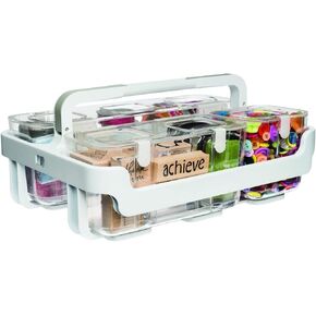 منظم Deflecto Caddy ، قابل للتكديس مع ثلاثة مقصورات ، أبيض وواضح (29003CR)