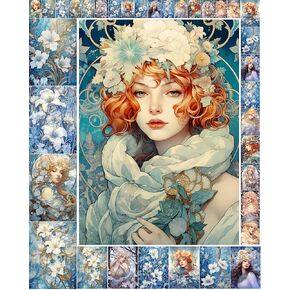 حزمة الورق Decoupage (35 ورقة 6 "x8") نساء أنيقة رائعات مع زهور ثلجية Flonz Art Nouveau alphone Musta Vintage Illustration بطاقات لتفكيكها وحرف اليقظة والخردة