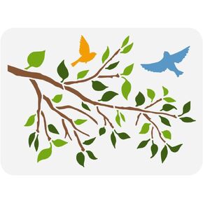 FINGERINSPIRE Tree Branch Painting Stencil 8.3x11.7inch Reusable Tree Leaves Pattern Stencil for Painting Large Flying Birds Drawing Template DIY Plant Theme Stencil for Painting on Wood Fabric