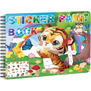 Sticker Paint Books for Kids Ages 4-8,Animals Designs Paint by Stickers,Party Birthday Stickers for Kids Boys Girl