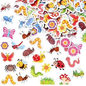 300Pcs Spring Insect Foam Stickers Cute Cartoon Flower Butterfly Bee Ant Decals Self-Adhesive Stickers for Summer Arts Crafts Greeting Cards School Home Decor Party Supplies