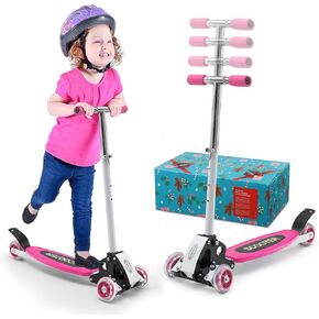 Toddler Scooter for Kids 3-5, 3 Wheel Scooters with 23"-28" Height Adjustable Handlebar, Wide Deck, Foldable Kick Scooter Birthday Gift Wrapping for Boy Girl Child Ages 2-7, Outdoor Toys