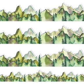 32.8Ft Mountain Bulletin Board Border Watercolor Green Mountain Tree Die Cut Trim Border Roll for School Classroom Chalkboard Party Decoration