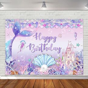 لافتة عيد ميلاد Avezano Mermaid ، تحت خلفية البحر للبنات عيد ميلاد الحفلات الزخرفة حورية البحر خلفية عيد ميلاد Mermaid Tail Princess Castle Scales Photo Booth Props 70.8 × 43.3 بوصة