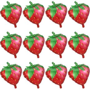 Tatuo 12 Pieces Strawberry Balloons Strawberry Party Decorations 20 x 25 Inches Sweet Foil Balloons for Wedding Birthday Baby Shower Party Decorations Supplies(Strawberry)