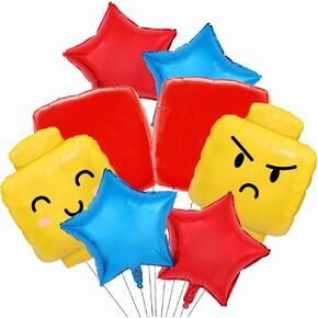 Building Block Balloons Building Blocks Themed Birthday Party Balloons Brick Themed Balloons Building Block Party Balloons for Kids Toddlers Birthday Party Supplies-8pcs