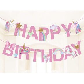 Unicorn Happy Birthday Banner Unicorn Birthday Banner Unicorn Party Supplies Rainbow Unicorn Bunting Banner Unicorn Theme Banner Unicorn Birthday Party Sign for Kids Unicorn Themed Party Decorations