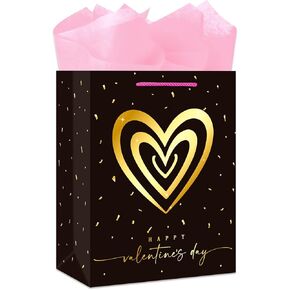 BIZIBAFF 13" Large Valentines Day Gift Bag with Handles Valentines Day Gift Bags with 2 Pink Tissue Paper Happy Valentines Day Paper Gift Bag for Her Him Girlfriend Boyfriend Wife Husband Women Men