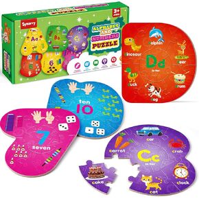 عدد Synarry والألغاز الأبجدية للأطفال الذين تتراوح أعمارهم بين 3 و 5 سنوات ، ABC Learning for Toddlers Ages 3+ ، أنشطة ما قبل المدرسة للألغاز Montessori Toys Toys Gifts for 4 5 6 7 7 8 year Boys Girls