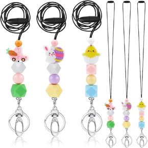 Qilery 3 Pcs 17'' Bead Silicone Badge Lanyards Cute Fall Beaded ID Badge Holder Lanyard for Women Nurse(Bunny)