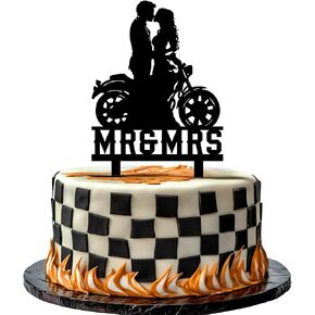 Motorcycle Wedding Cake Topper Funny Mr & Mrs Wedding Cake Decorations Ride With Me Forever Cake Topper for Wedding Anniversary Bridal Shower Party Supplies