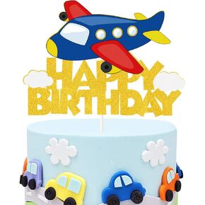 Airplane Happy Birthday Cake Topper,Airplane Aircraft Plain Travel Themed Party Decorations for Kids Birthday Party Baby Shower