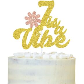 Happy 7th Birthday Cake Topper, 7 is a Vibe, Sweet Sassy and Seven, Glittery Boys Girls Groovy Daisy 7th Birthday Party Decorations Supplies