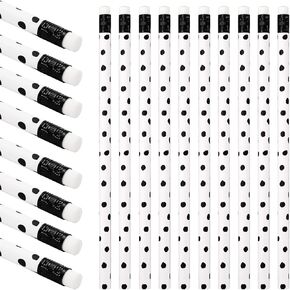 Whaline 36Pcs Boho Pencils with Erasers Back to School Writing Pencil Boho Black Dot Wood Pencils for Christmas Students Classroom School Home Kids Party Favor