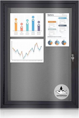 Enclosed Bulletin Board Outdoor Noticeboard with Locking Door, Weather-Resistant, Grey Felt, Black Aluminum Frame, 36 x 24 in in Saudi Arabia