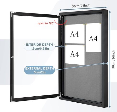 Enclosed Bulletin Board Outdoor Noticeboard with Locking Door, Weather-Resistant, Grey Felt, Black Aluminum Frame, 36 x 24 in in Saudi Arabia