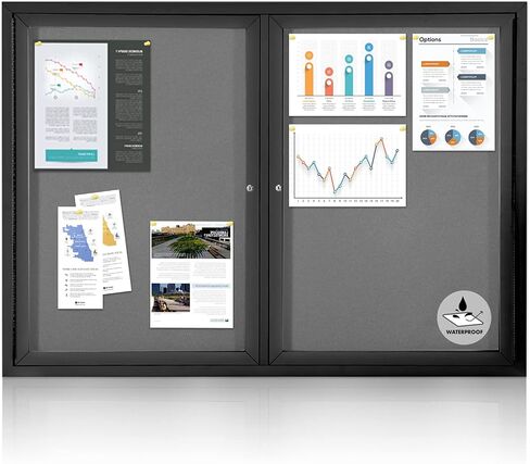 Enclosed Bulletin Board Outdoor Noticeboard with Locking Door, Weather-Resistant, Grey Felt, Black Aluminum Frame, 36 x 24 in in Saudi Arabia