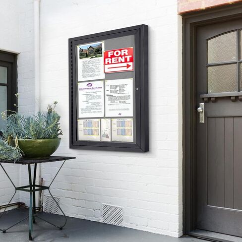 Enclosed Bulletin Board Outdoor Noticeboard with Locking Door, Weather-Resistant, Grey Felt, Black Aluminum Frame, 36 x 24 in in Saudi Arabia