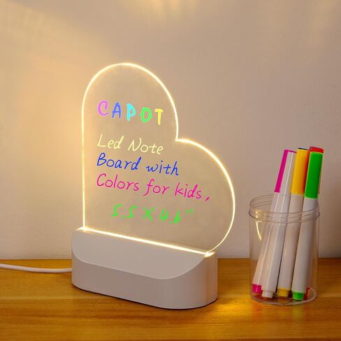 Acrylic Dry Erase Board with Light 5 X 6" Light up Dry Erase Board with Stand Clear Desktop Glow Memo LED Letter Message Board White Board Note Board with Colors Includes Markers (Romantic Style) in Kuwait