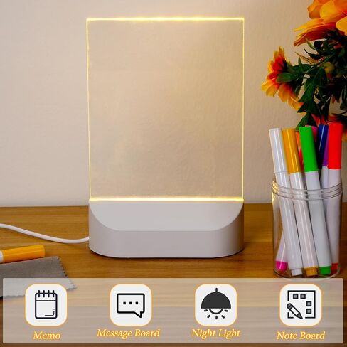 Acrylic Dry Erase Board with Light 5 X 6" Light up Dry Erase Board with Stand Clear Desktop Glow Memo LED Letter Message Board White Board Note Board with Colors Includes Markers (Romantic Style) in Saudi Arabia