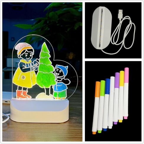 Acrylic Dry Erase Board with Light 5 X 6" Light up Dry Erase Board with Stand Clear Desktop Glow Memo LED Letter Message Board White Board Note Board with Colors Includes Markers (Romantic Style) in Saudi Arabia