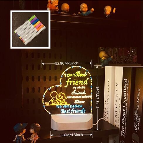 Acrylic Dry Erase Board with Light 5 X 6" Light up Dry Erase Board with Stand Clear Desktop Glow Memo LED Letter Message Board White Board Note Board with Colors Includes Markers (Romantic Style) in Kuwait