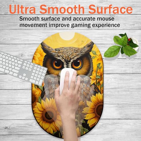 Fashion Mousepad and Coaster Combination, Gaming Mousepad, for Office Laptops, Wireless Mouse Non-Slip Rubber Mouse Pad, Desktop Computer Mouse Pad, Owl and Sunflower in Kuwait