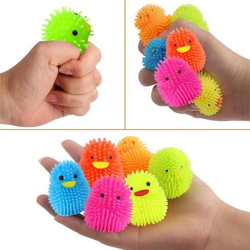 18 Pcs Easter Eggs Filled with LED Chick Puffer Balls, Easter Basket Stuffers with Light Up Stress Relief Fidget Toys Squeeze Ball for Kids Boys Girls Party Favor Gifts Easter Egg Hunt Fillers in Saudi Arabia