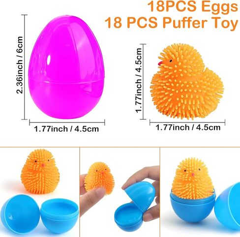 18 Pcs Easter Eggs Filled with LED Chick Puffer Balls, Easter Basket Stuffers with Light Up Stress Relief Fidget Toys Squeeze Ball for Kids Boys Girls Party Favor Gifts Easter Egg Hunt Fillers in Saudi Arabia