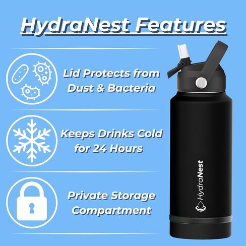 Water Bottle with Storage Compartment - Diversion Safe Water Bottle & Snack Container - Dog Water Bottle - HydraNest Insulated 28 Oz Water Bottle with 6 Oz Secret Compartment in Kuwait