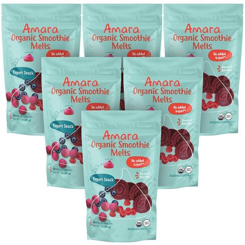 Amara Smoothie Melts - Mighty Sweet Greens - Baby Snacks Made With Fruits and Vegetables - Healthy Toddler Snacks For Your Kids Lunch Box - Organic Plant Based Yogurt Melts - 6 Resealable Bags in Kuwait